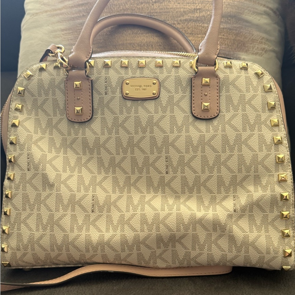 Michael Kors Pink and Gold Studded Satchel
